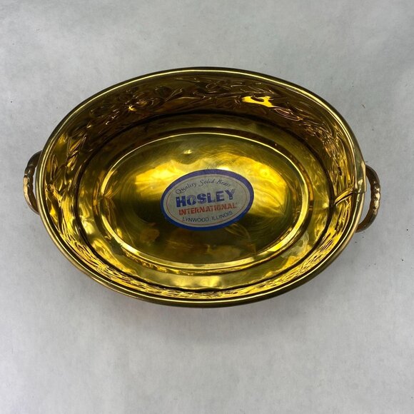 Vintage Hosley Embossed Solid Brass Handled Oval Planter - Picture 5 of 10